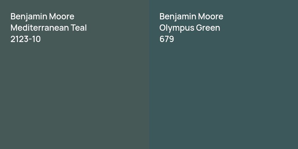 Benjamin Moore Mediterranean Teal vs. Benjamin Moore Olympus Green