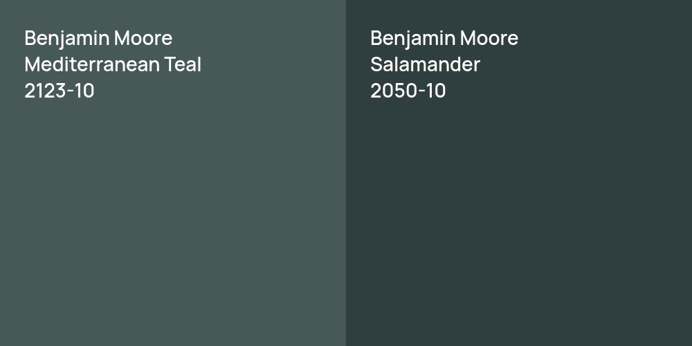 Benjamin Moore Mediterranean Teal vs. Benjamin Moore Salamander