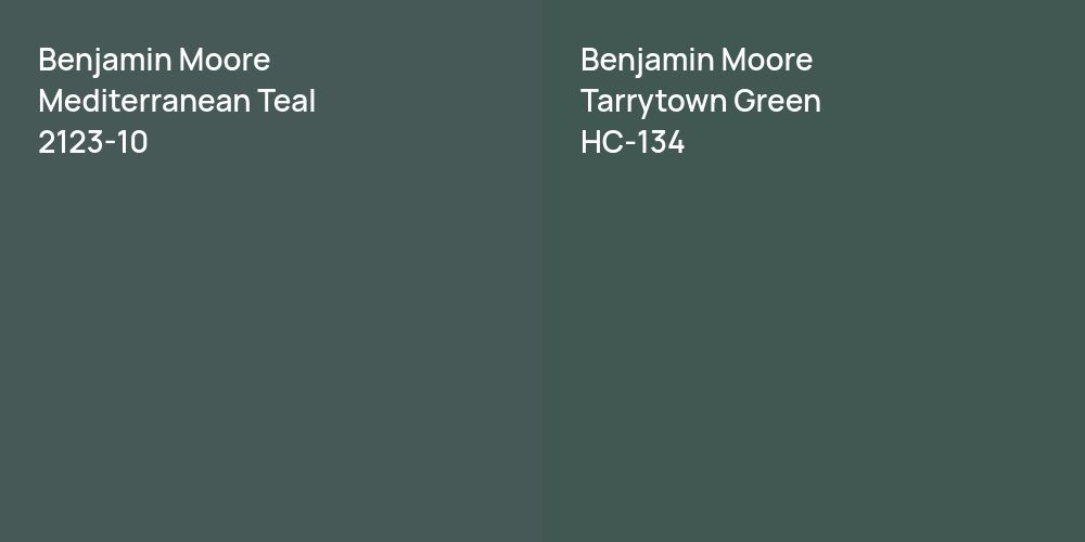 Benjamin Moore Mediterranean Teal vs. Benjamin Moore Tarrytown Green