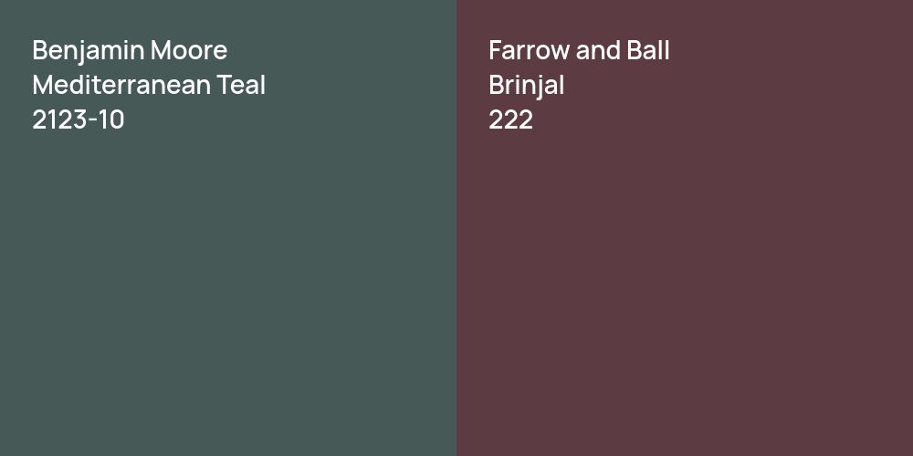 Benjamin Moore Mediterranean Teal vs. Farrow and Ball Brinjal