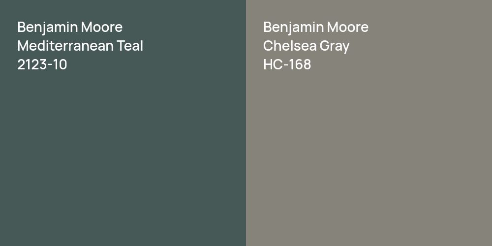 Benjamin Moore Mediterranean Teal vs. Benjamin Moore Chelsea Gray