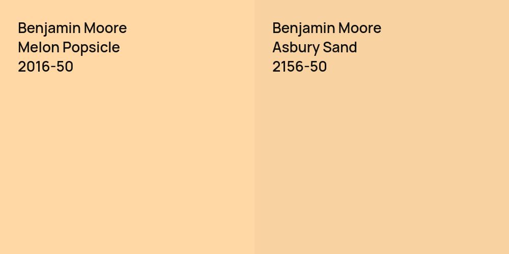 Benjamin Moore Melon Popsicle vs. Benjamin Moore Asbury Sand