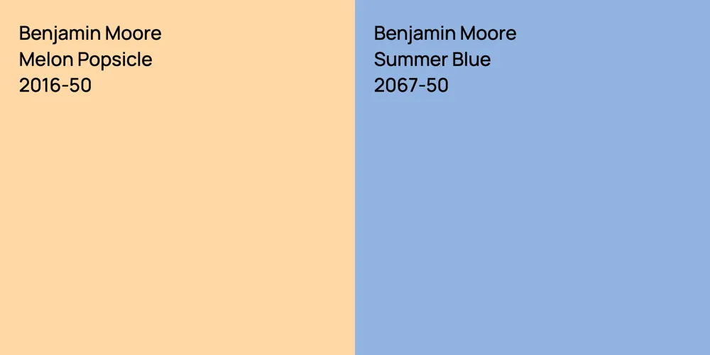 Benjamin Moore Melon Popsicle vs. Benjamin Moore Summer Blue