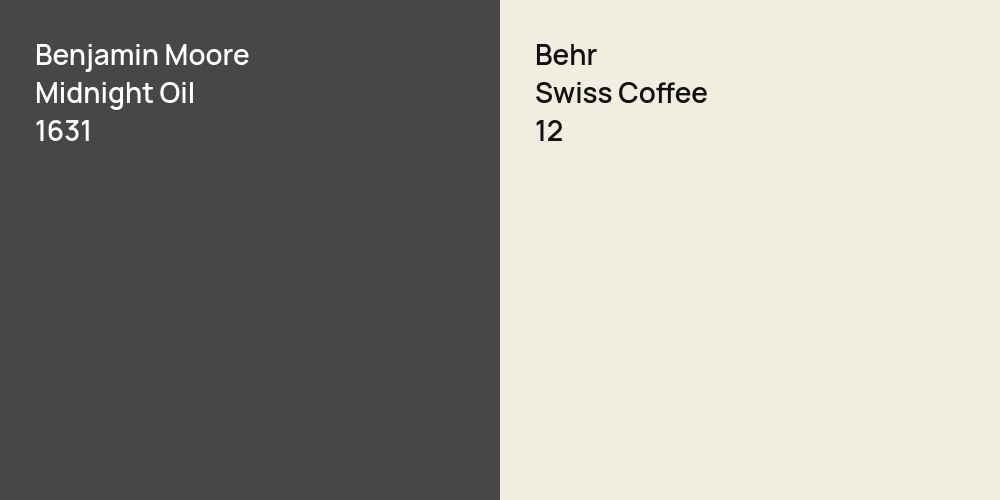 Benjamin Moore Midnight Oil vs. Behr Swiss Coffee