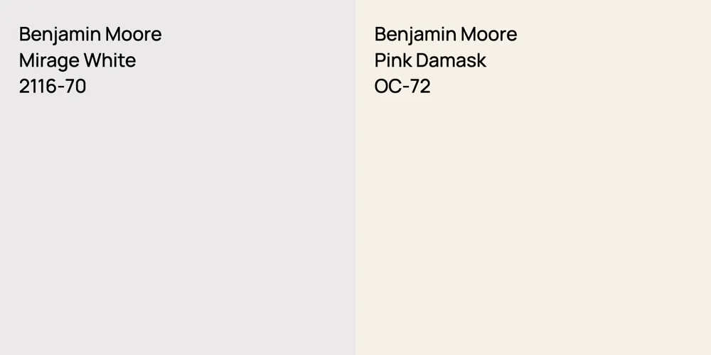 Benjamin Moore Mirage White vs. Benjamin Moore Pink Damask