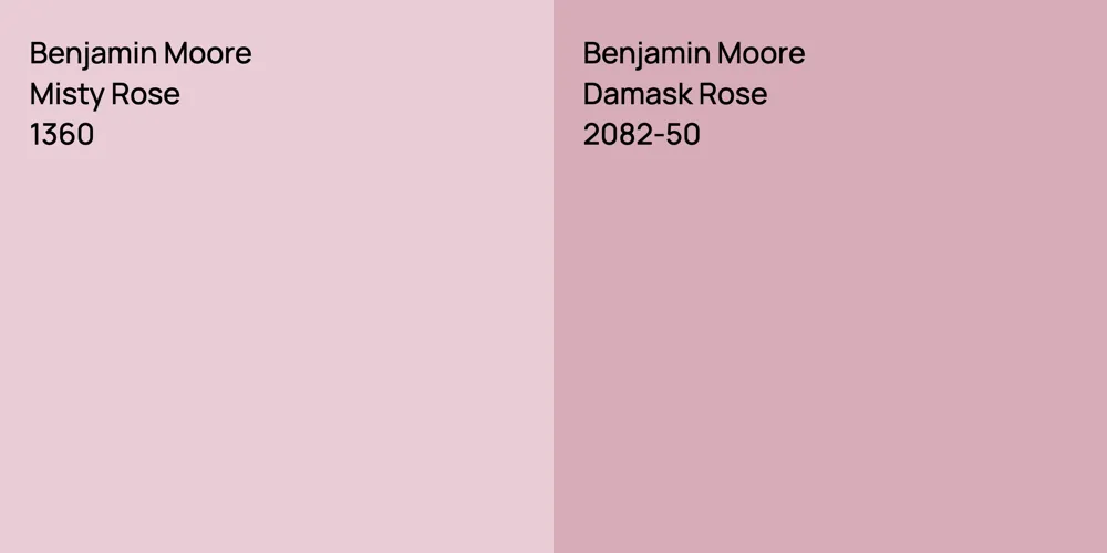 Benjamin Moore Misty Rose vs. Benjamin Moore Damask Rose