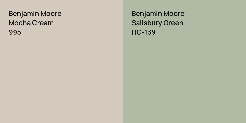 Benjamin Moore Mocha Cream vs. Benjamin Moore Salisbury Green