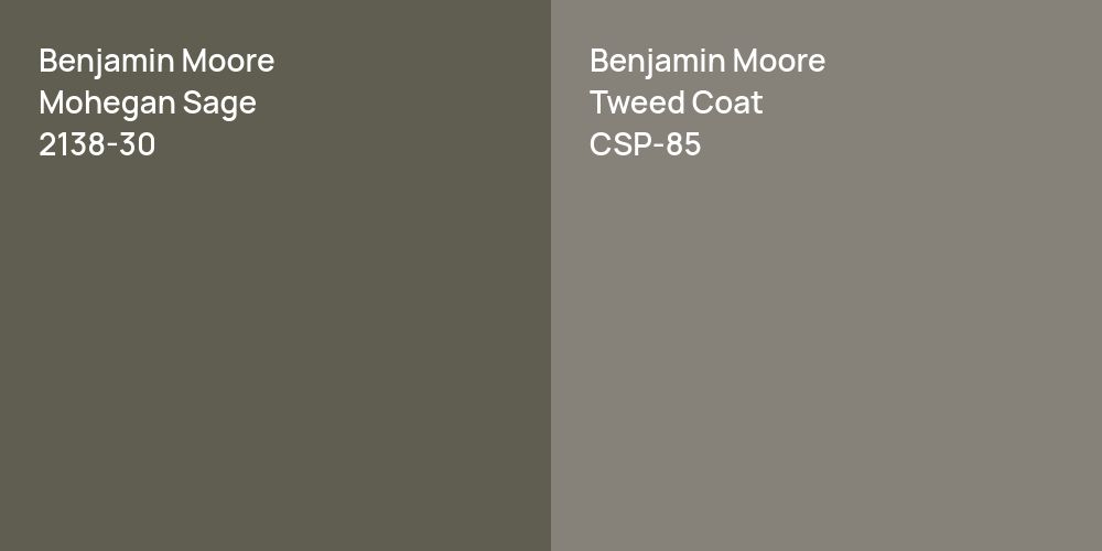 Benjamin Moore Mohegan Sage vs. Benjamin Moore Tweed Coat