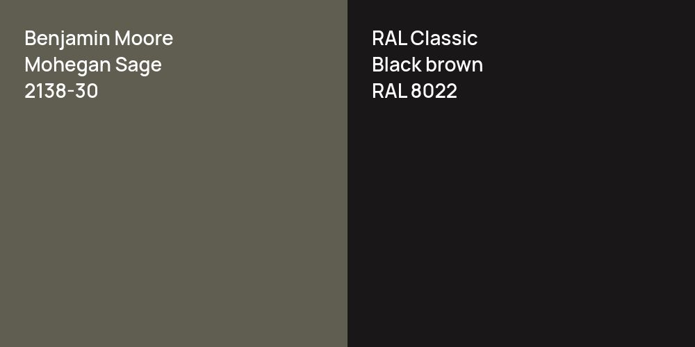 Benjamin Moore Mohegan Sage vs. RAL Classic  Black brown