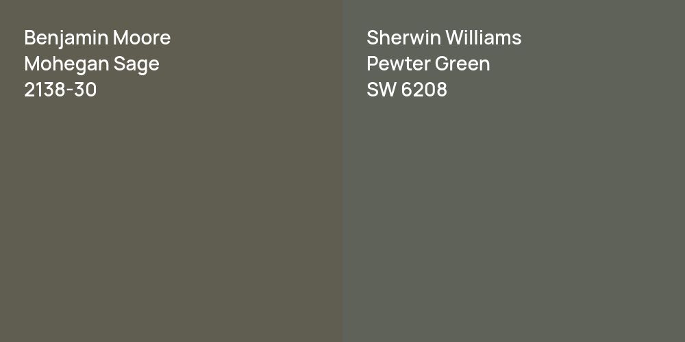 Benjamin Moore Mohegan Sage vs. Sherwin Williams Pewter Green