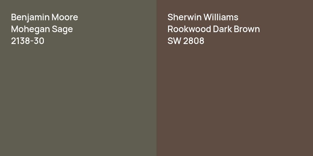 Benjamin Moore Mohegan Sage vs. Sherwin Williams Rookwood Dark Brown