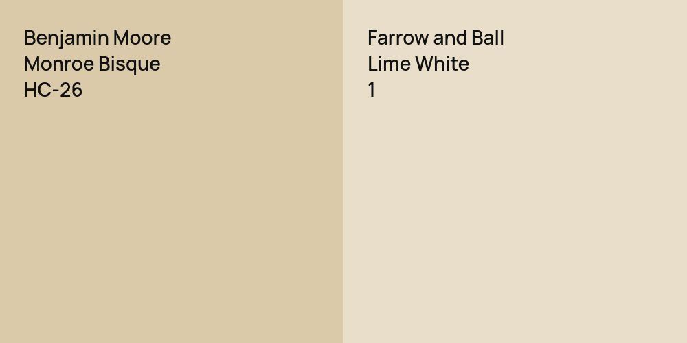 Benjamin Moore Monroe Bisque vs. Farrow and Ball Lime White