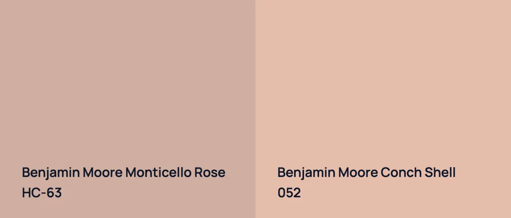 Benjamin Moore Monticello Rose HC-63 vs Benjamin Moore Conch Shell 052