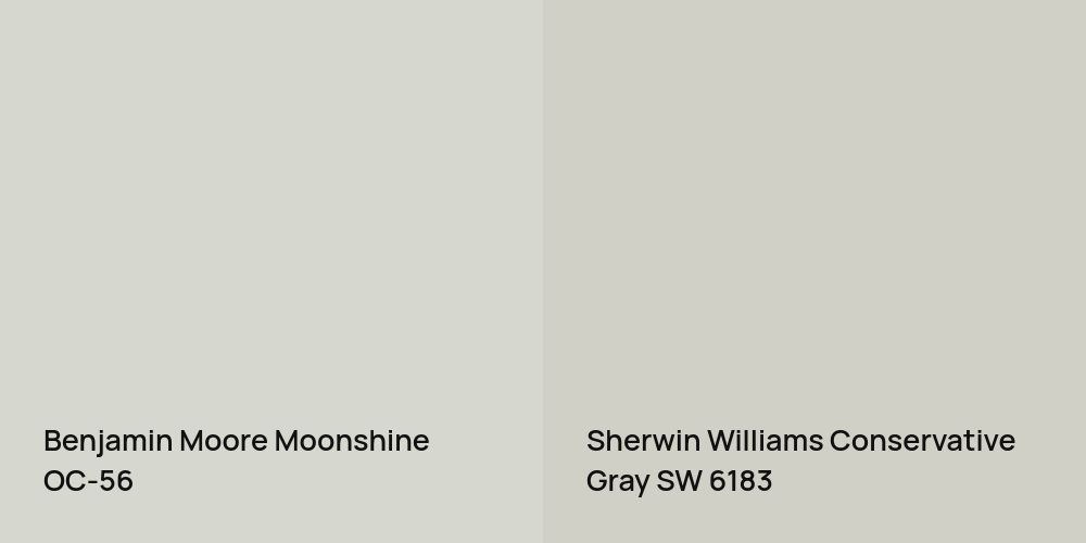 Benjamin Moore Moonshine vs. Sherwin Williams Conservative Gray