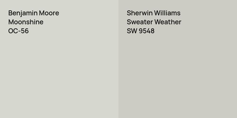 Benjamin Moore Moonshine vs. Sherwin Williams Sweater Weather