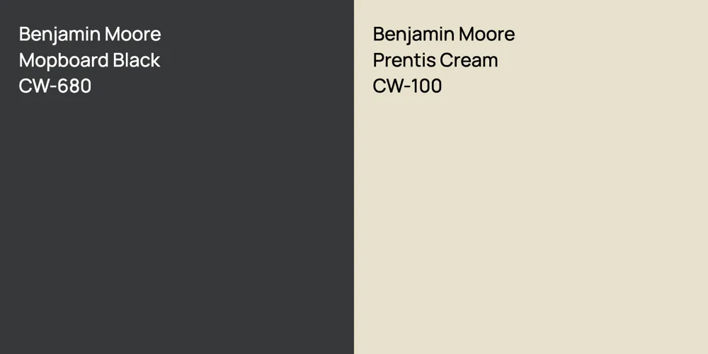 Benjamin Moore Mopboard Black vs. Benjamin Moore Prentis Cream