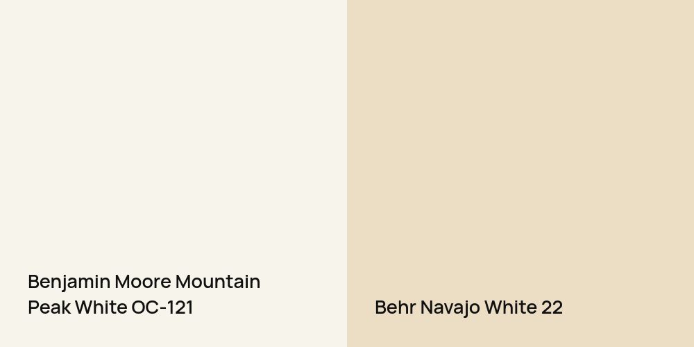 Benjamin Moore Mountain Peak White vs. Behr Navajo White