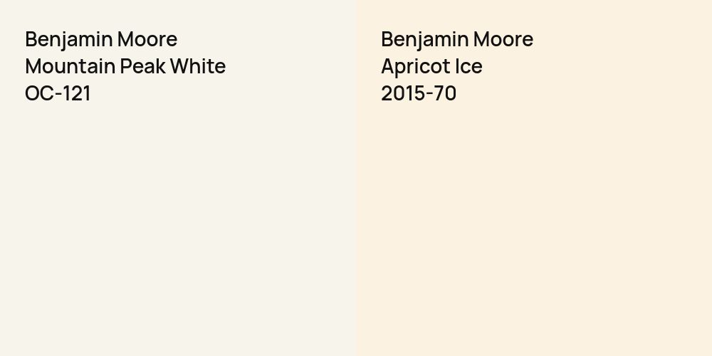 Benjamin Moore Mountain Peak White vs. Benjamin Moore Apricot Ice