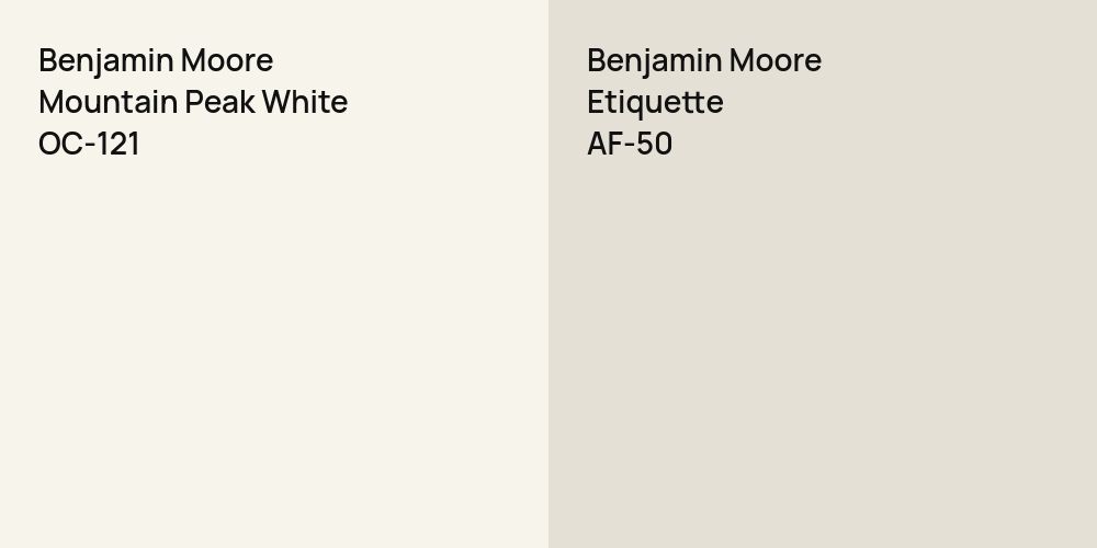 Benjamin Moore Mountain Peak White vs. Benjamin Moore Etiquette