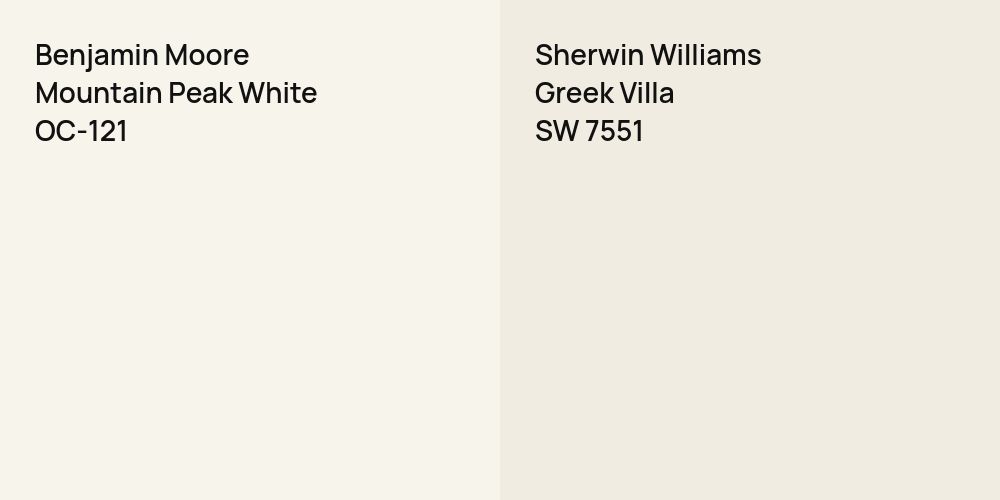 Benjamin Moore Mountain Peak White vs. Sherwin Williams Greek Villa