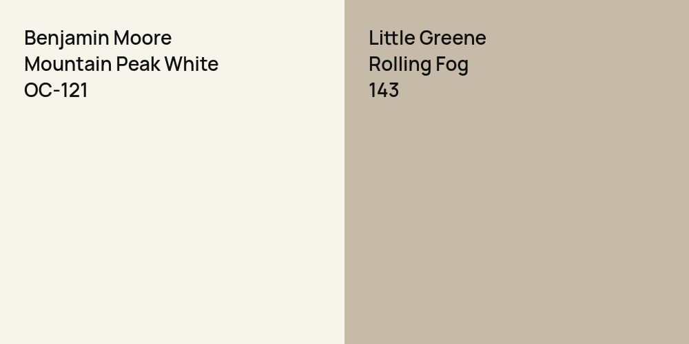 Benjamin Moore Mountain Peak White vs. Little Greene Rolling Fog