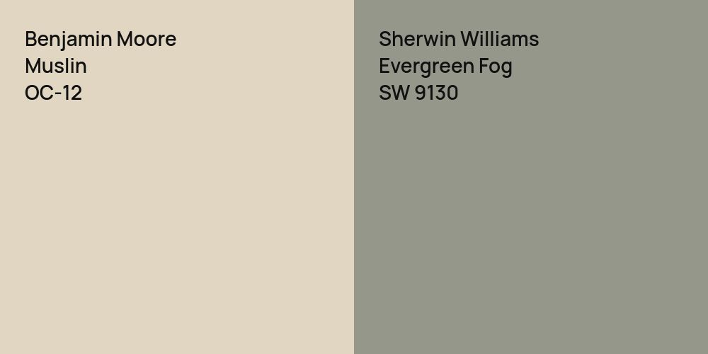 Benjamin Moore Muslin vs. Sherwin Williams Evergreen Fog