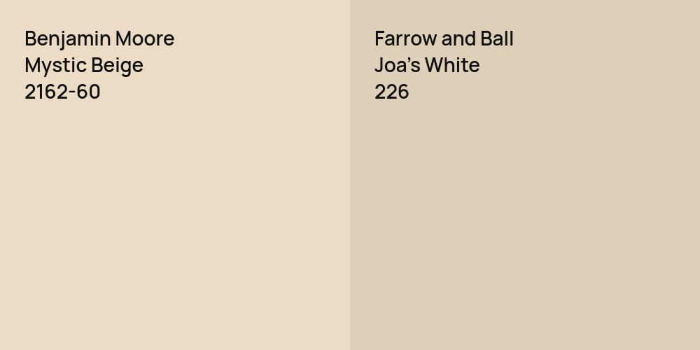 Benjamin Moore Mystic Beige vs. Farrow and Ball Joa's White