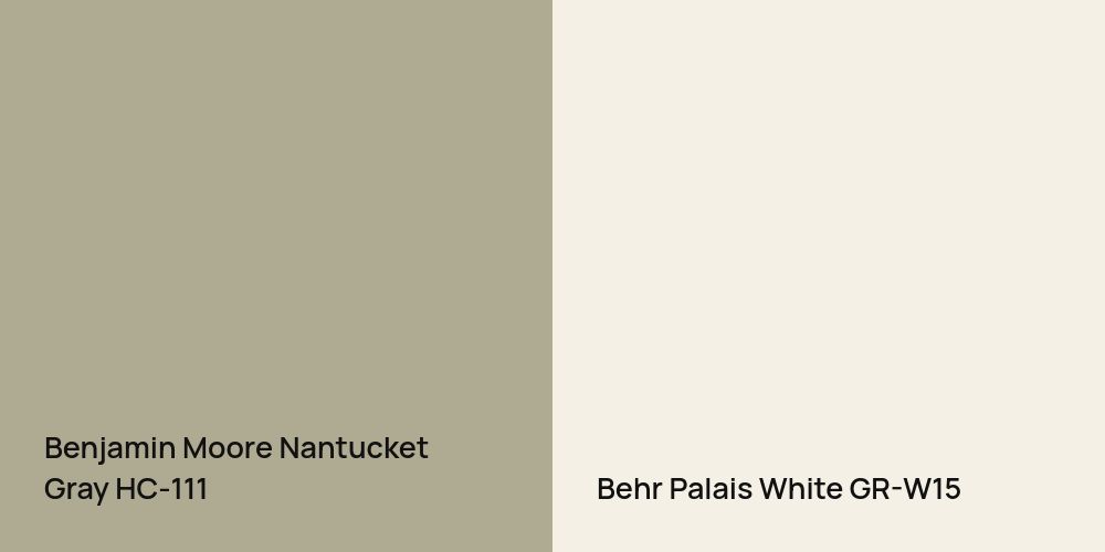 Benjamin Moore Nantucket Gray vs. Behr Palais White