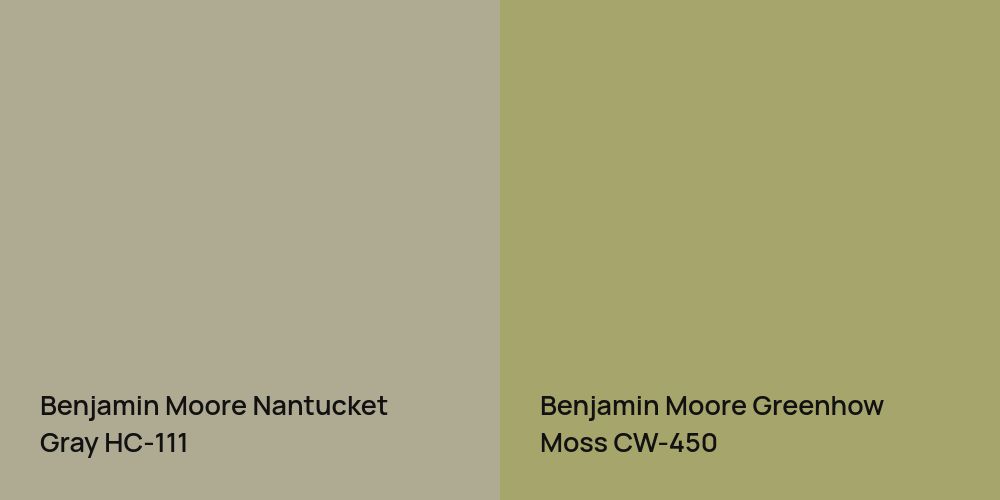 Benjamin Moore Nantucket Gray vs. Benjamin Moore Greenhow Moss