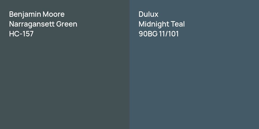 Benjamin Moore Narragansett Green vs. Dulux Midnight Teal