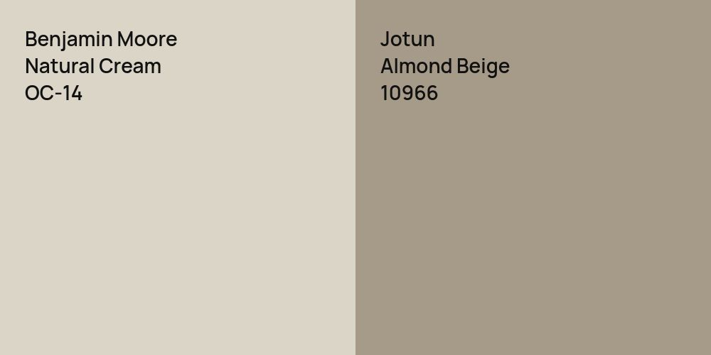 Benjamin Moore Natural Cream vs. Jotun Almond Beige