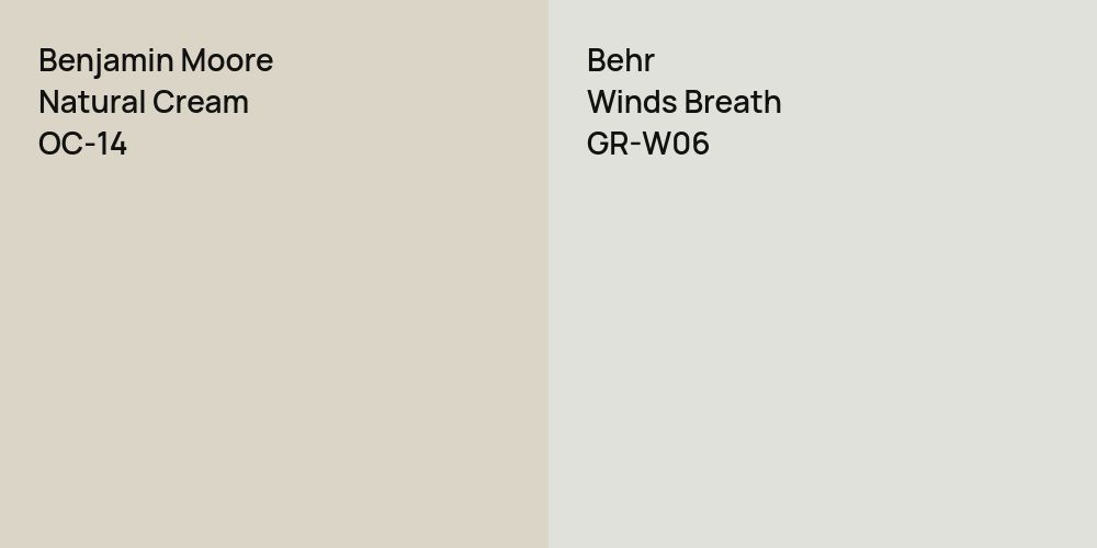 Benjamin Moore Natural Cream vs. Behr Winds Breath