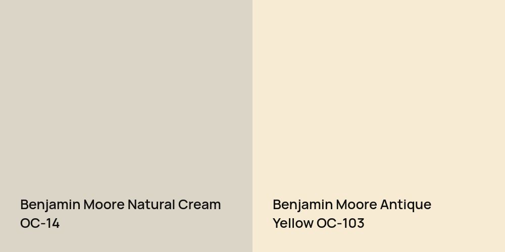 Benjamin Moore Natural Cream vs. Benjamin Moore Antique Yellow