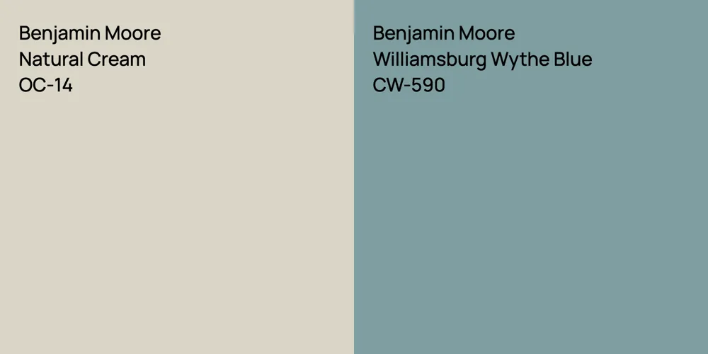 Benjamin Moore Natural Cream vs. Benjamin Moore Williamsburg Wythe Blue