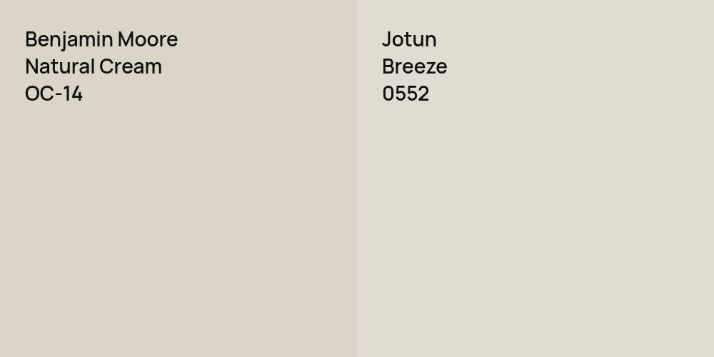 Benjamin Moore Natural Cream vs. Jotun Breeze