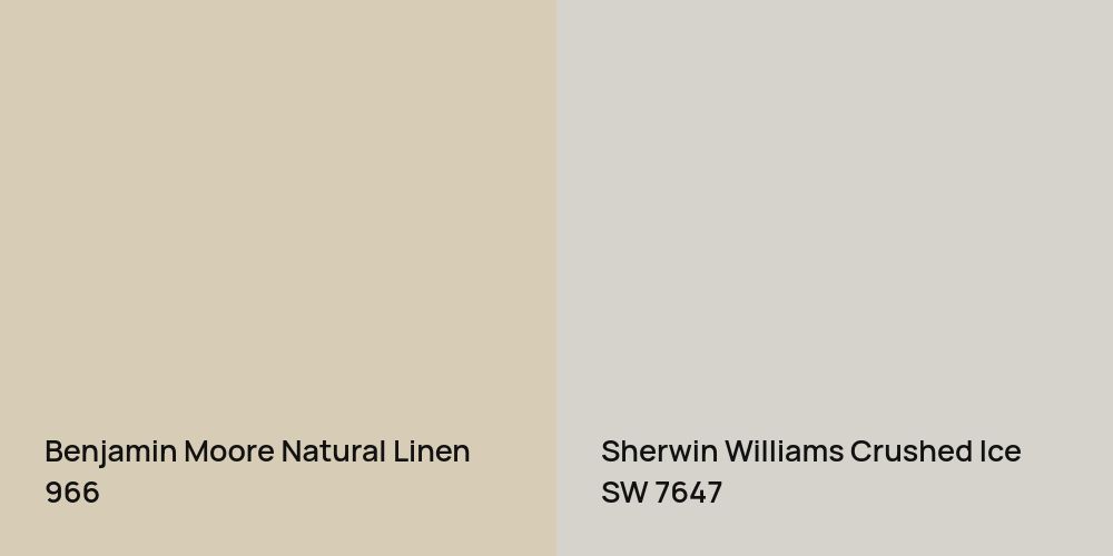 Benjamin Moore Natural Linen vs. Sherwin Williams Crushed Ice