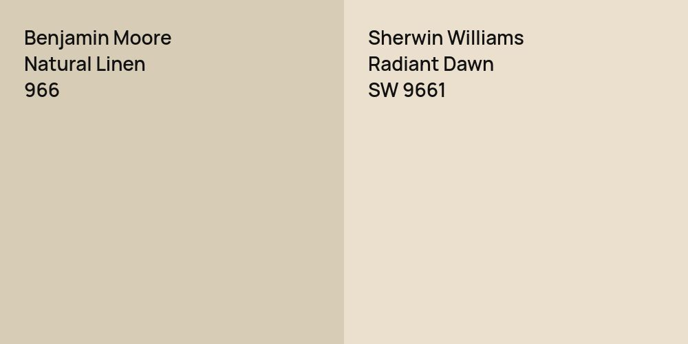 Benjamin Moore Natural Linen vs. Sherwin Williams Radiant Dawn