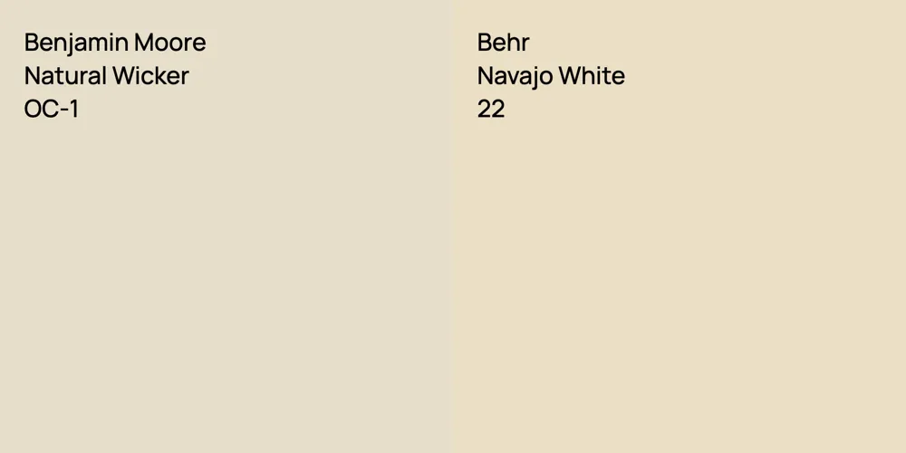 Benjamin Moore Natural Wicker vs. Behr Navajo White color comparison