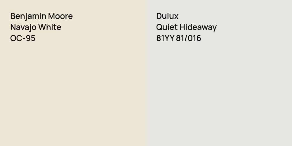 Benjamin Moore Navajo White vs. Dulux Quiet Hideaway