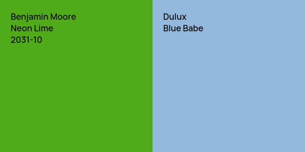 Benjamin Moore Neon Lime vs. Dulux Blue Babe