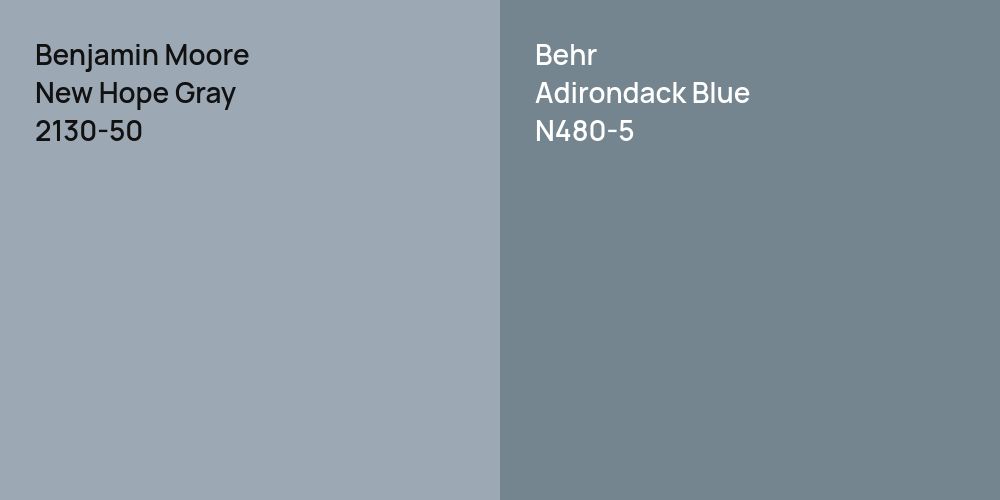 Benjamin Moore New Hope Gray vs. Behr Adirondack Blue