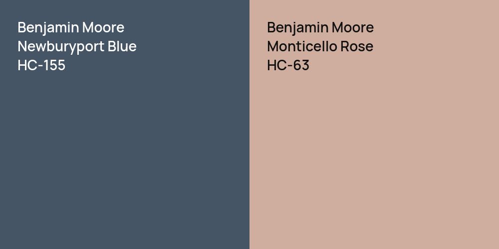 Benjamin Moore Newburyport Blue vs. Benjamin Moore Monticello Rose