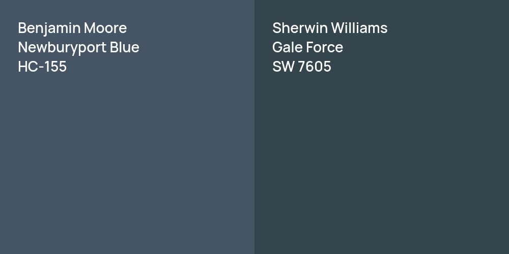 Benjamin Moore Newburyport Blue vs. Sherwin Williams Gale Force