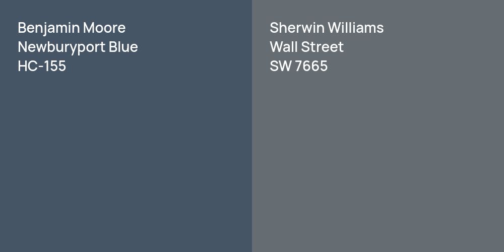 Benjamin Moore Newburyport Blue vs. Sherwin Williams Wall Street