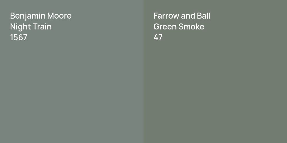 Benjamin Moore Night Train vs. Farrow and Ball Green Smoke