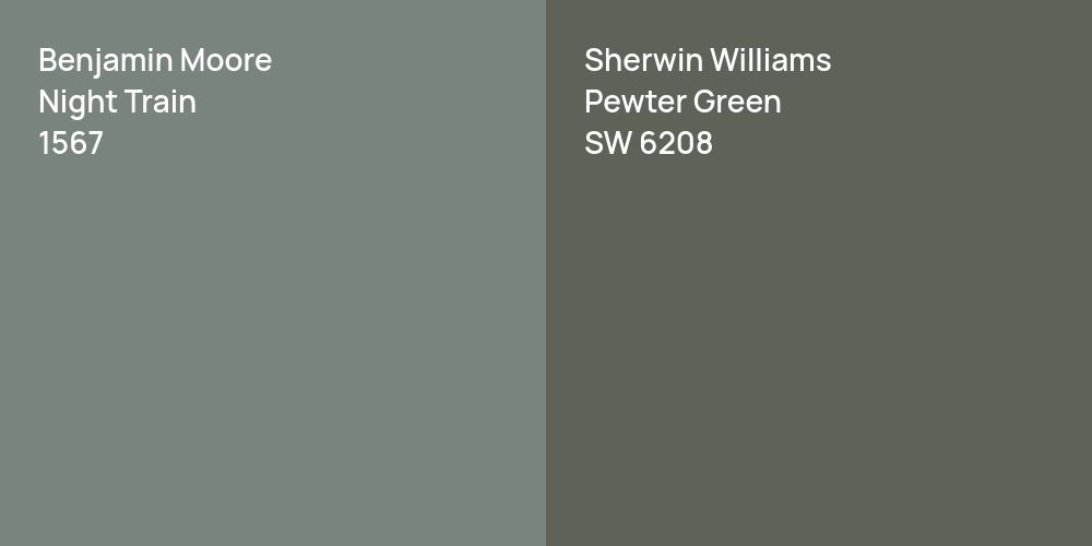 Benjamin Moore Night Train vs. Sherwin Williams Pewter Green