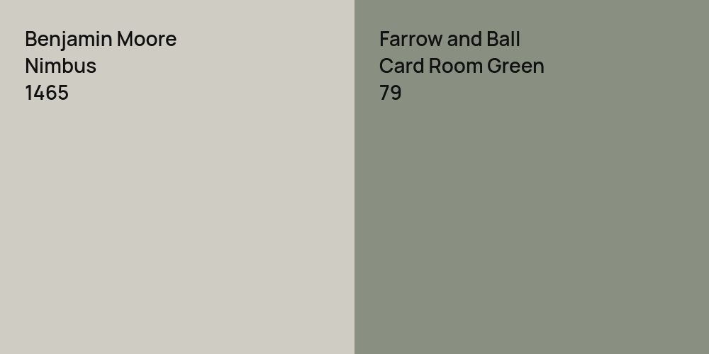 Benjamin Moore Nimbus vs. Farrow and Ball Card Room Green