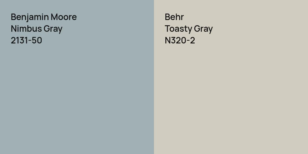 Benjamin Moore Nimbus Gray vs. Behr Toasty Gray