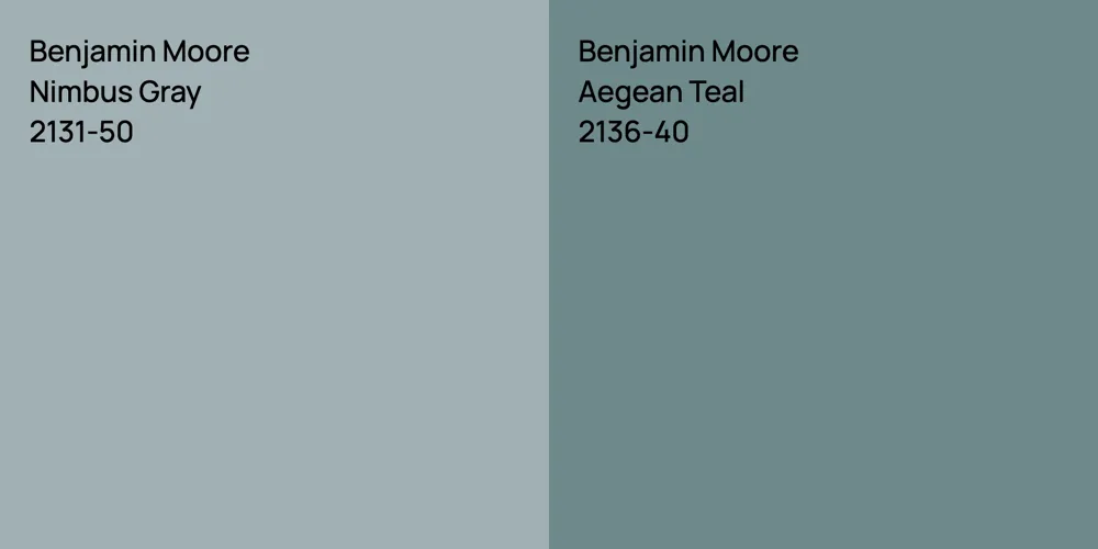 Benjamin Moore Nimbus Gray vs. Benjamin Moore Aegean Teal