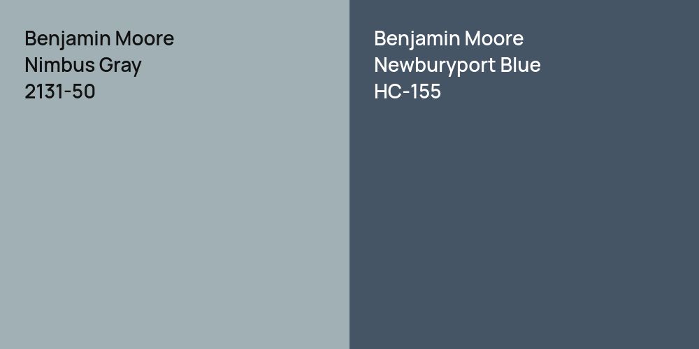 Benjamin Moore Nimbus Gray vs. Benjamin Moore Newburyport Blue